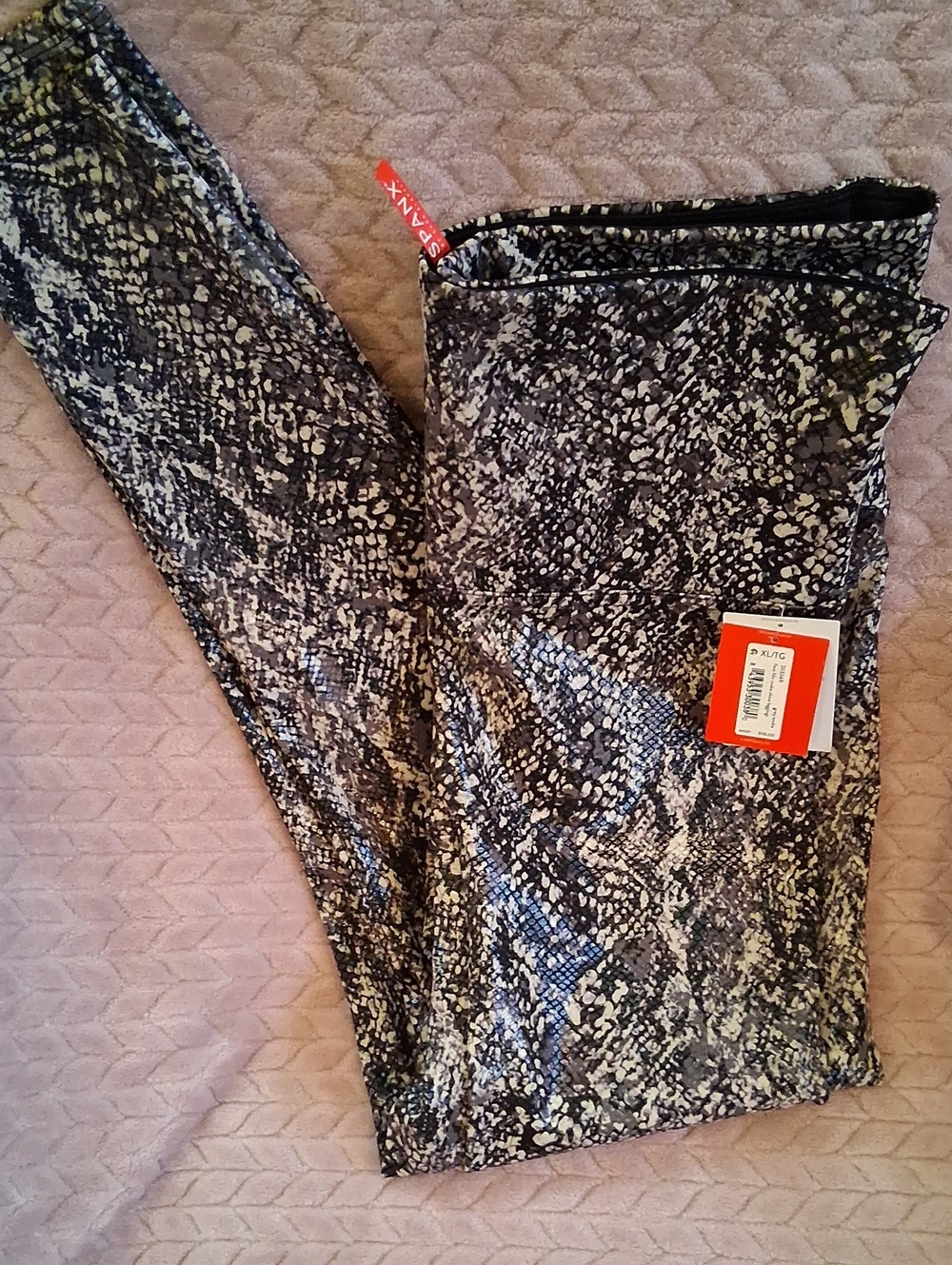 SPANX Faux Leather Black & White Snake-Print Jeggings